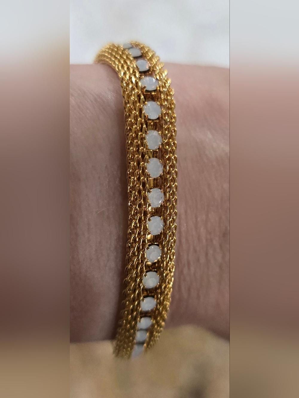 Gold Chain Bracelet with White Stone Accents